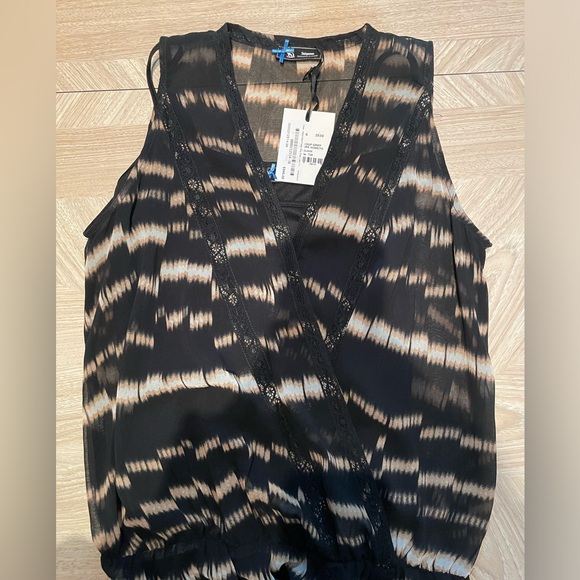 NWT Sinequanone dress, black/taupe drop waist, lace, sheer, slip dress with slit - Picture 4 of 5